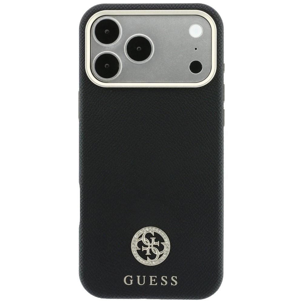 Guess MagSafe-etui m. struktureret overflade, runde strass-sten & logo til iPhone 18/17 Pro – Sort