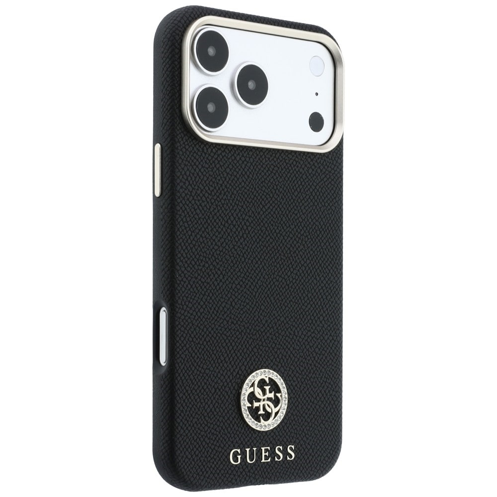 Guess MagSafe-etui m. struktureret overflade, runde strass-sten & logo til iPhone 18/17 Pro – Sort