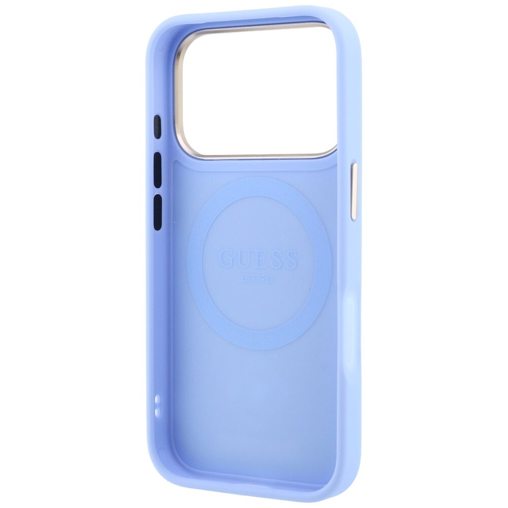 Guess Peony 4G MagSafe-fodral med litet logo för iPhone 18 Pro / 17 Pro – ljusblått