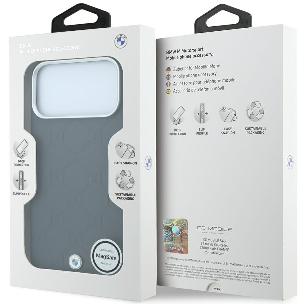 BMW Sign MagSafe-etui med præget, quiltet metal-logo til iPhone 18 Pro Max / 17 Pro Max – mørkegrå