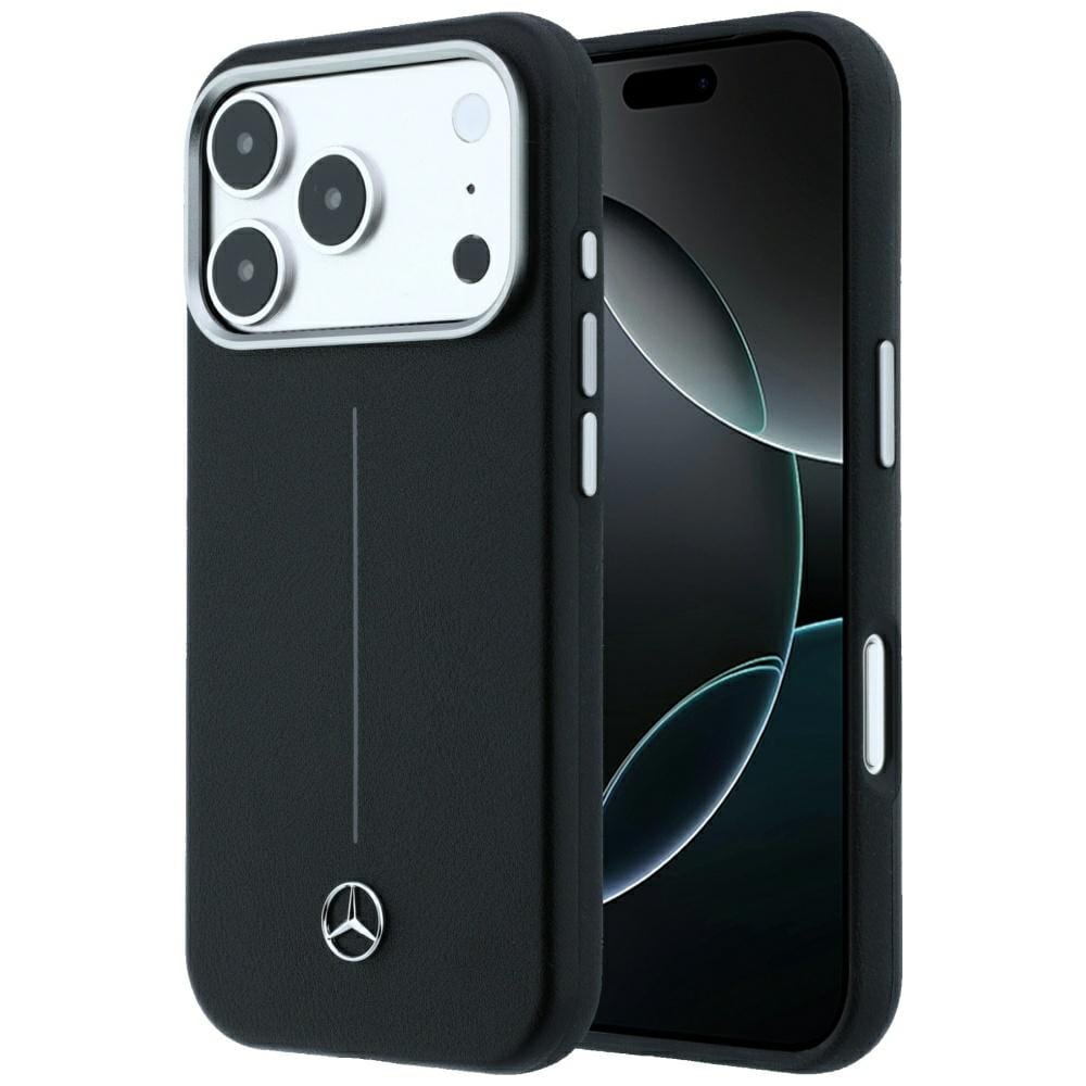 Mercedes læderetui m. delvis omslutning, Iconic Line m. MagSafe til iPhone 18 Pro/17 Pro – Sort