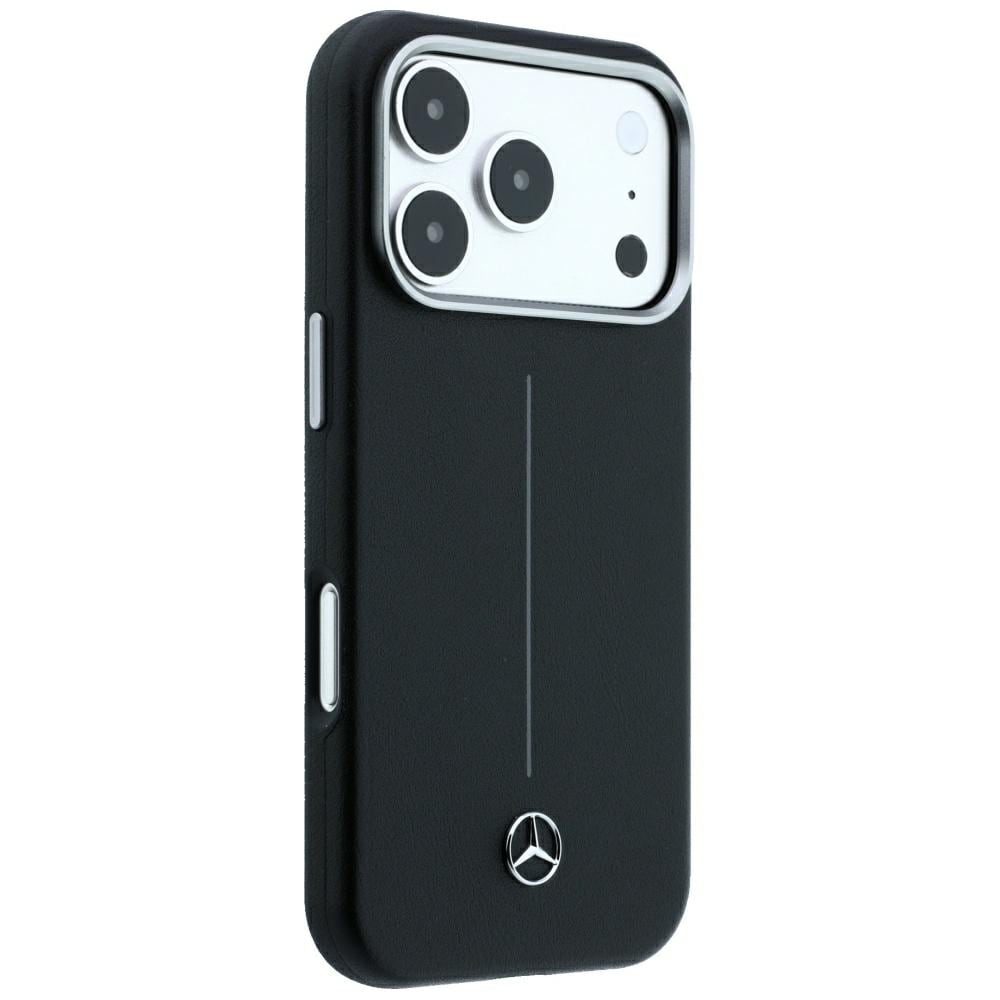 Mercedes læderetui m. delvis omslutning, Iconic Line m. MagSafe til iPhone 18 Pro/17 Pro – Sort