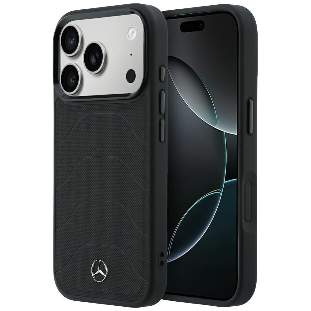 Mercedes læder-mesh-etui med sløjfe og MagSafe til iPhone 18 Pro Max / 17 Pro Max – Sort