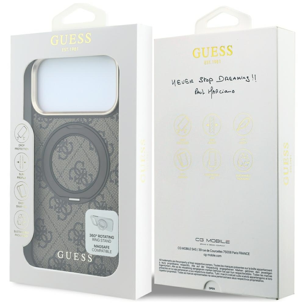 Guess Ring Stand 360 4G Classic Logo MagSafe-etui til iPhone 18 Pro Max / 17 Pro Max – Brun