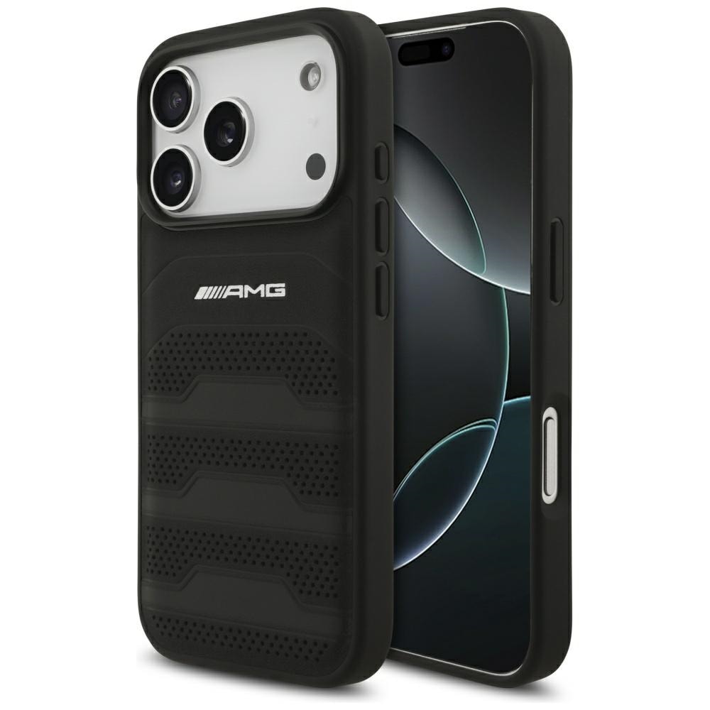 Mercedes AMG-etui med præget logo i læder til iPhone 18 Pro / 17 Pro – sort