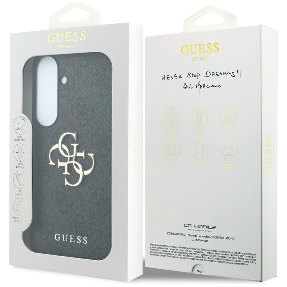 Guess prægede 4G-ring med Classic-logo og MagSafe-etui til Samsung Galaxy S26 FE – sort