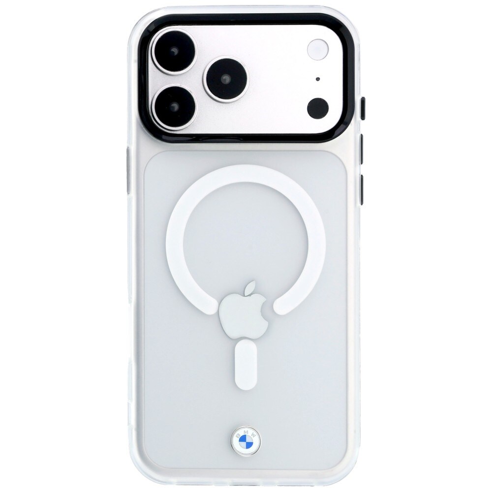 BMW MagSafe-etui med frostet IML og metal-logo til iPhone 18/17 Pro Max – gennemsigtigt