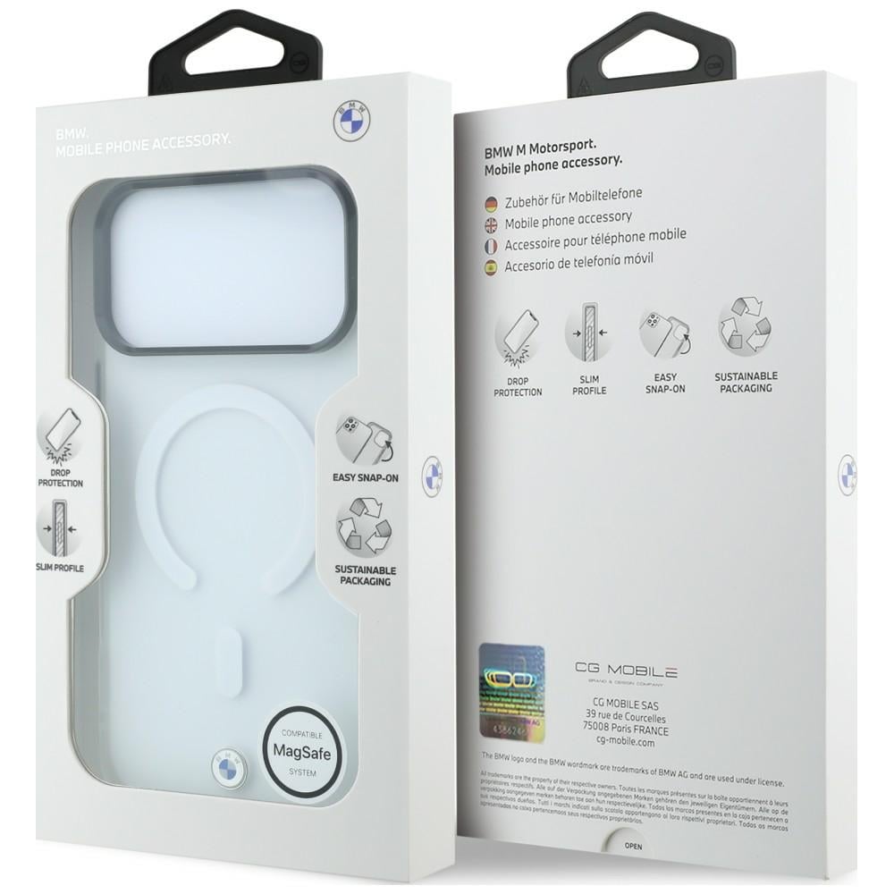 BMW MagSafe-etui med frostet IML og metal-logo til iPhone 18/17 Pro Max – gennemsigtigt