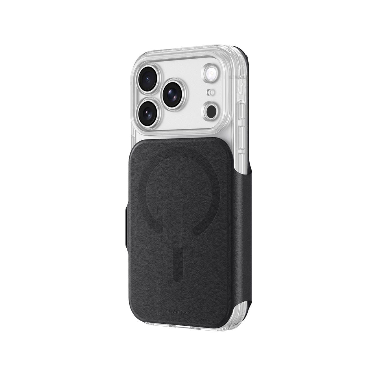 AmazingThing Titan Pro Lens Flip Set – iPhone 18 Pro Max-etui m. lommebog, MagSafe – Sort