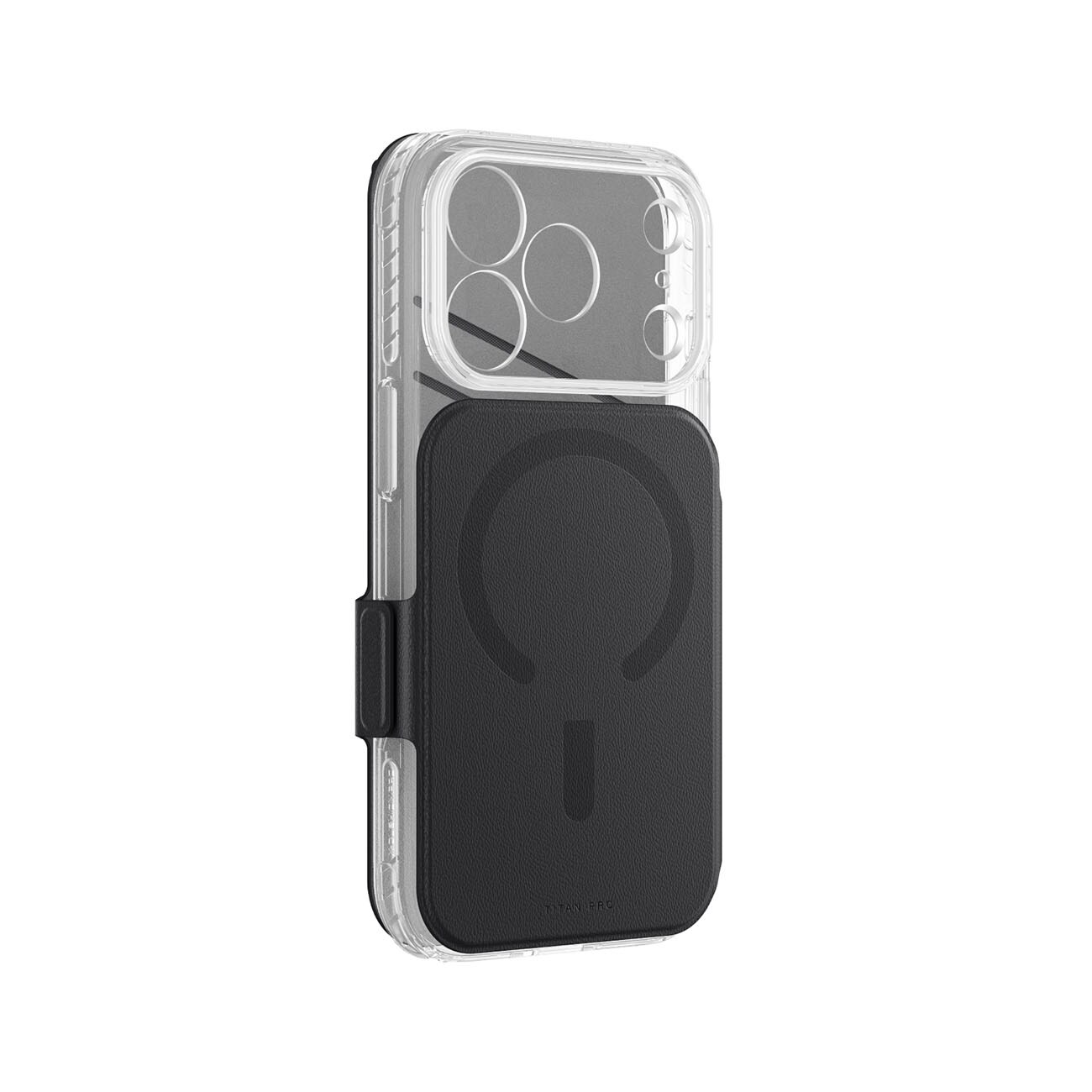 AmazingThing Titan Pro Lens Flip Set – iPhone 18 Pro Max-etui m. lommebog, MagSafe – Sort