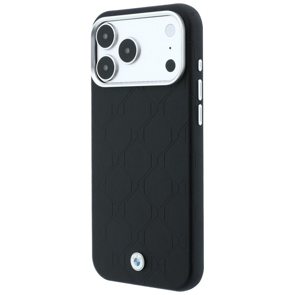 BMW Sign MagSafe-etui med præget, quiltet metal-logo til iPhone 18 Pro / 17 Pro – Sort