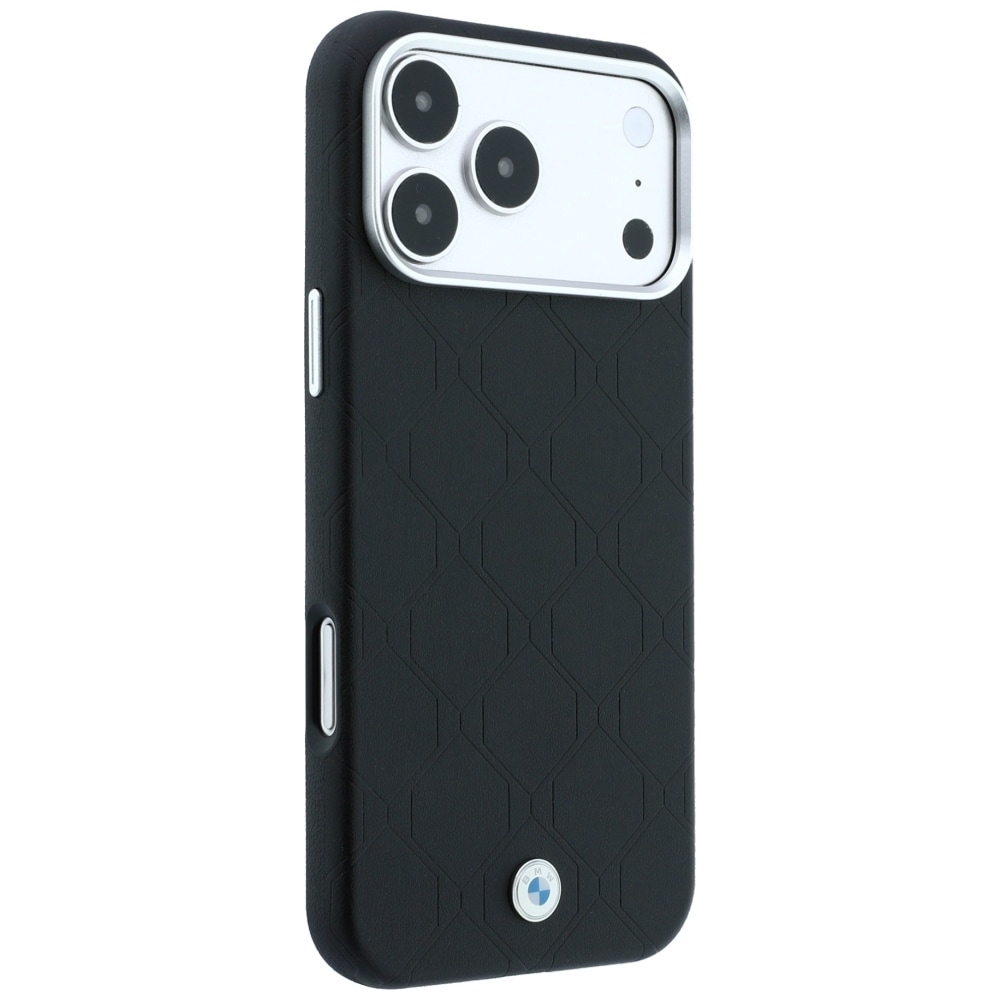 BMW Sign MagSafe-etui med præget, quiltet metal-logo til iPhone 18 Pro / 17 Pro – Sort