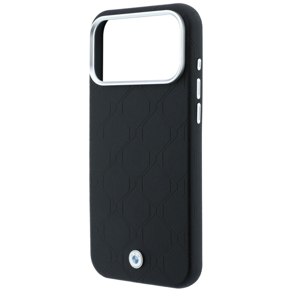 BMW Sign MagSafe-etui med præget, quiltet metal-logo til iPhone 18 Pro / 17 Pro – Sort