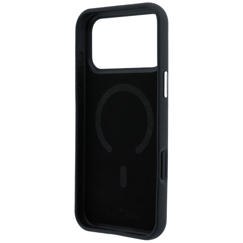 BMW Sign MagSafe-etui med præget, quiltet metal-logo til iPhone 18 Pro / 17 Pro – Sort