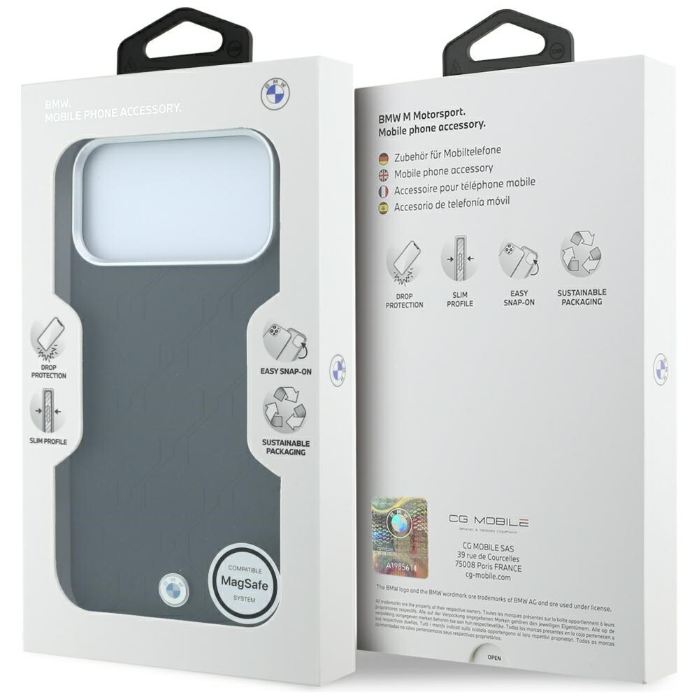 BMW Sign MagSafe-etui med præget, quiltet metal-logo til iPhone 18 Pro / 17 Pro – Sort