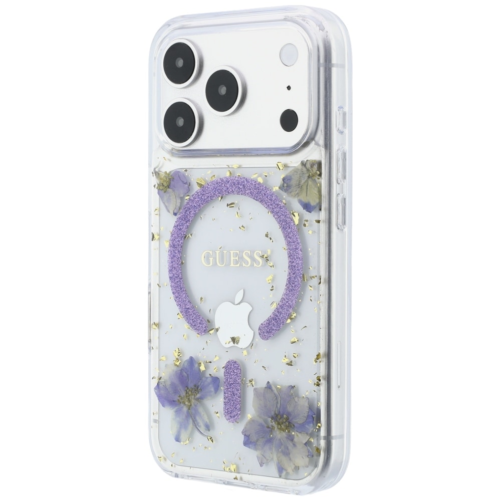 Guess Resin Flowers Glitter MagSafe-etui til iPhone 18 Pro Max / 17 Pro Max – Lilla