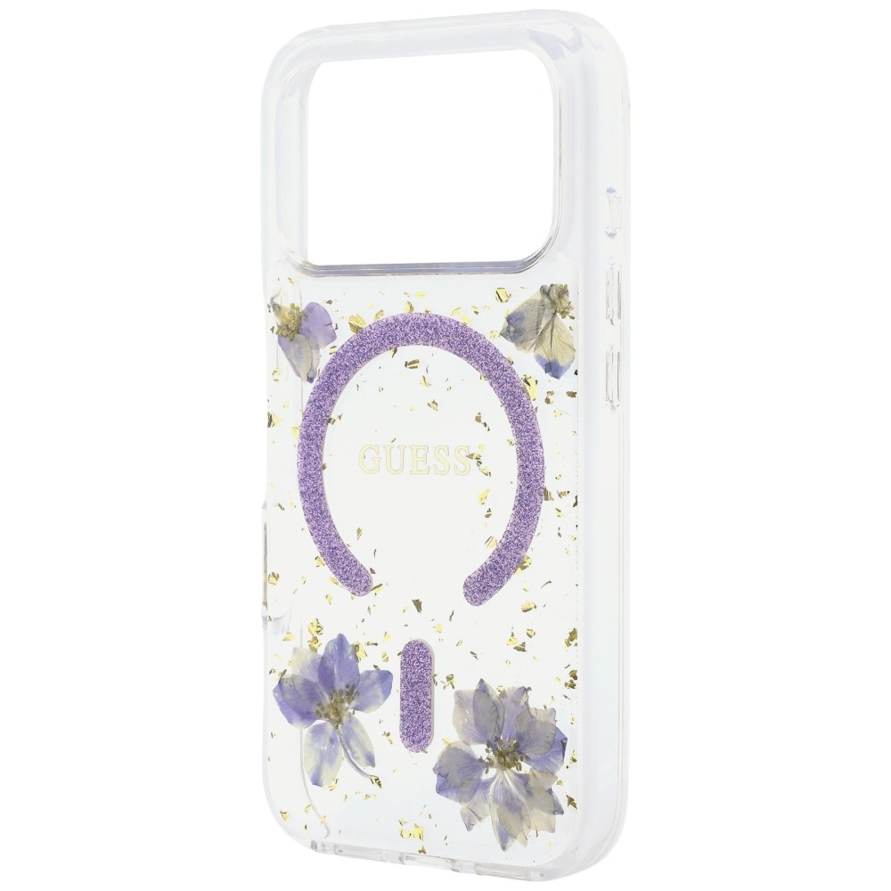 Guess Resin Flowers Glitter MagSafe-etui til iPhone 18 Pro Max / 17 Pro Max – Lilla