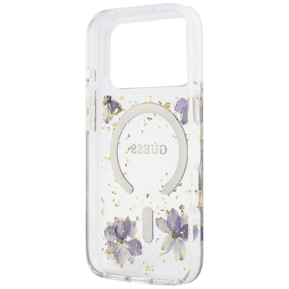 Guess Resin Flowers Glitter MagSafe-etui til iPhone 18 Pro Max / 17 Pro Max – Lilla