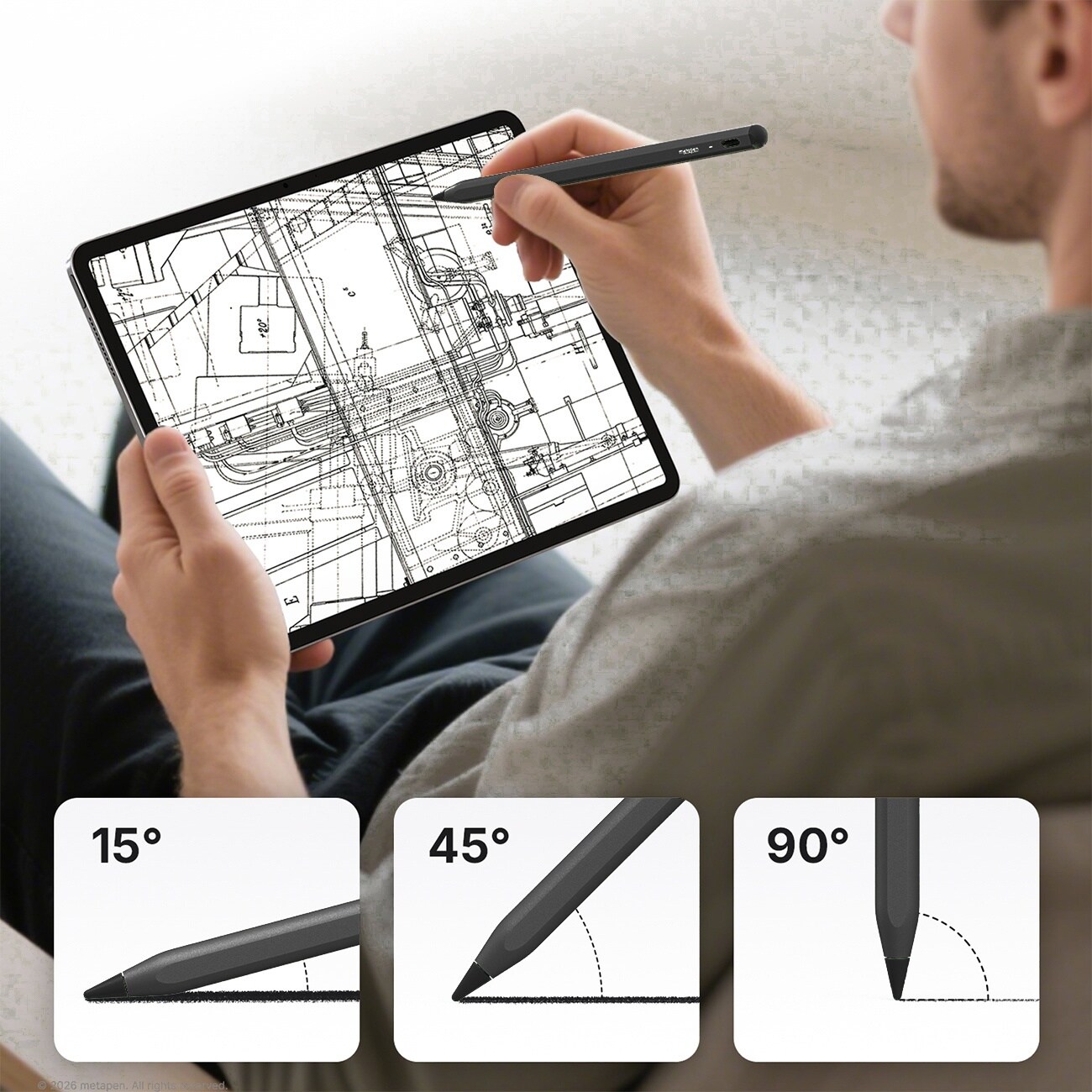 Metapen A8 V4 aktiv penna för iPad med USB-C – svart