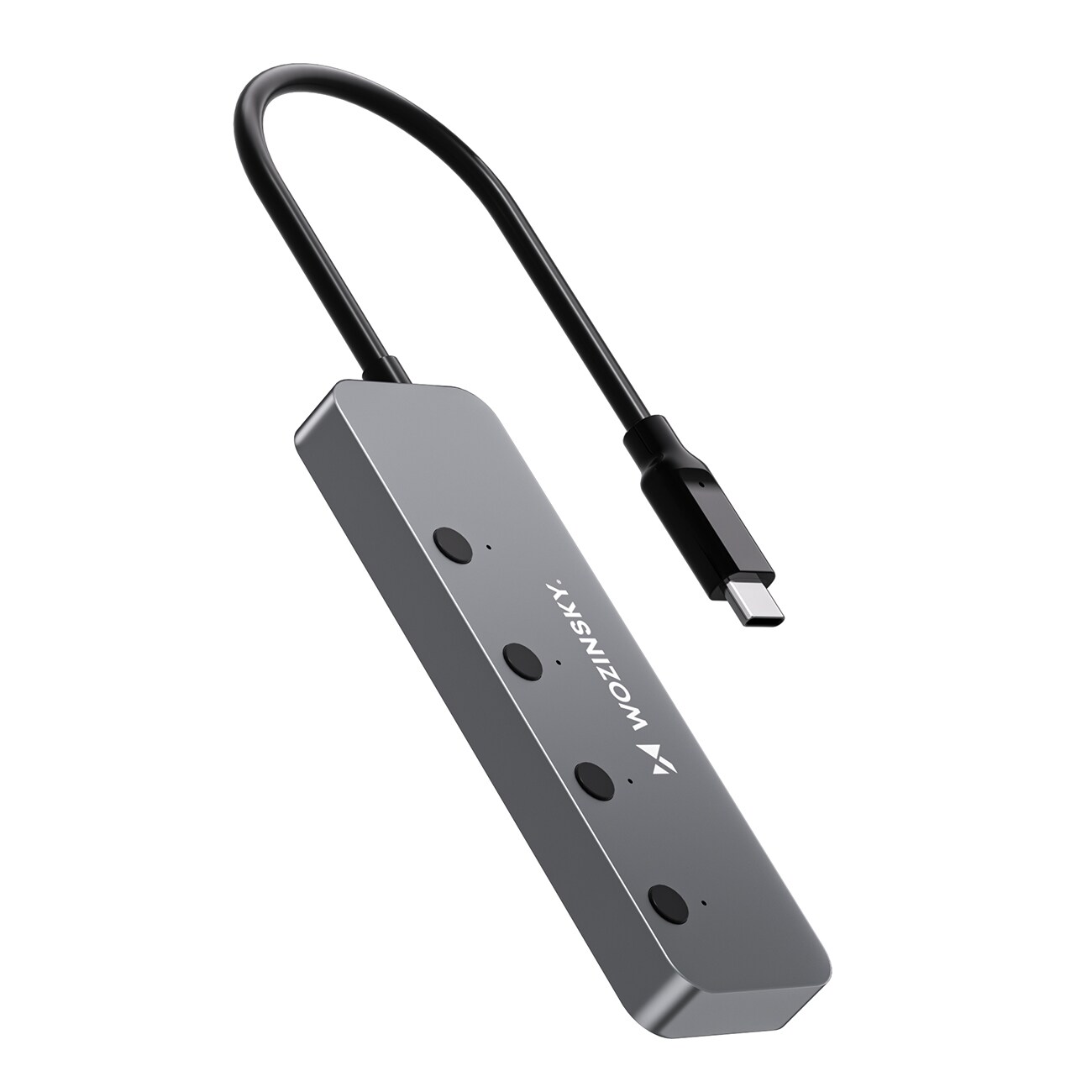 Wozinsky WHS080YSS 4x USB-A 3.0-hubb i aluminium m. strömbrytare & 15 cm USB-C-kabel – grå