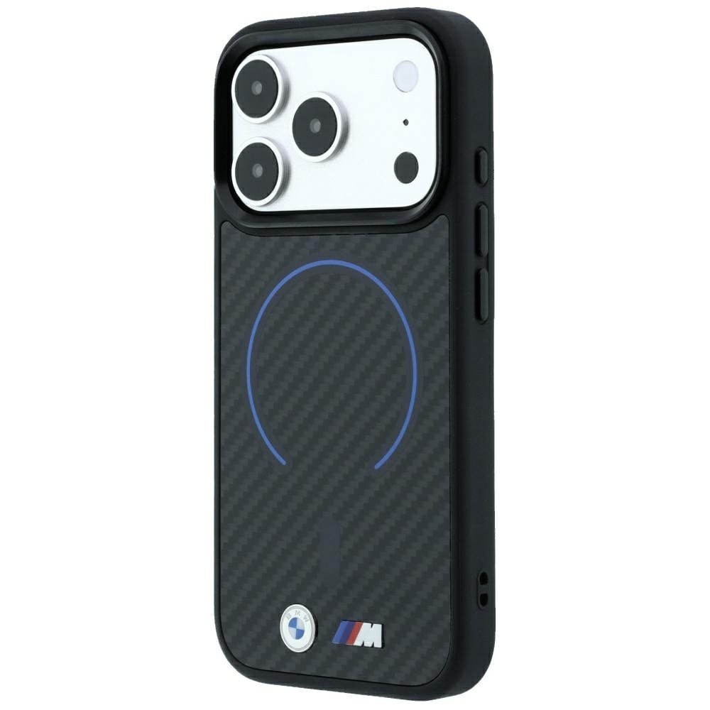 BMW M Kevlar Blue Print Ring Metal Logo MagSafe-etui til iPhone 18 Pro Max / 17 Pro Max – Sort
