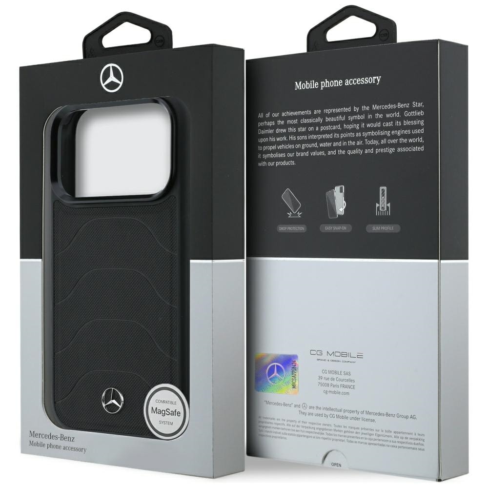 Mercedes læder-mesh-etui med sløjfe og MagSafe til iPhone 18 Pro / 17 Pro – Sort