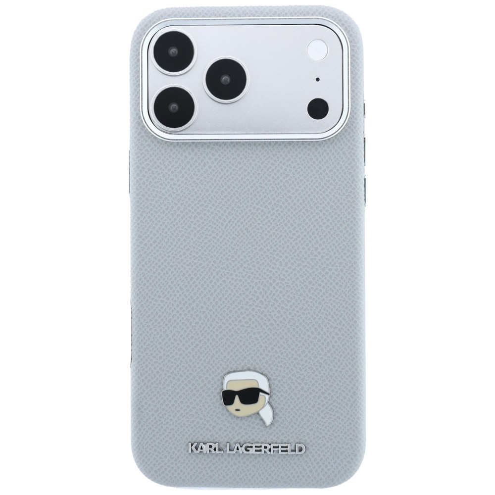 Karl Lagerfeld Grained Karl Head Metal MagSafe-etui til iPhone 18 Pro Max / 17 Pro Max – Grå