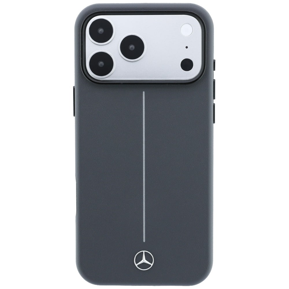 Mercedes læderetui halvomslutning, ikonisk linje, MagSafe til iPhone 18 Pro / 17 Pro – mørkegrå