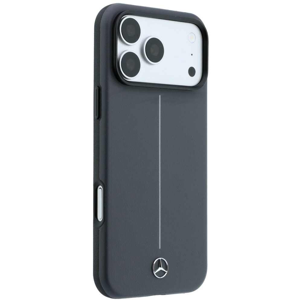 Mercedes læderetui halvomslutning, ikonisk linje, MagSafe til iPhone 18 Pro / 17 Pro – mørkegrå