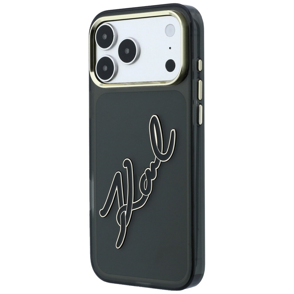 Karl Lagerfeld IML Big Signature-etui i resin og metal til iPhone 18 Pro Max / 17 Pro Max – Sort