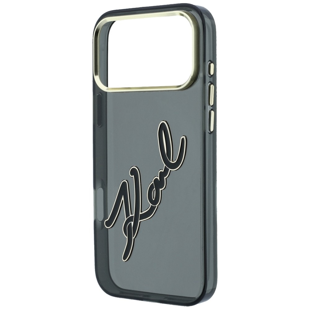 Karl Lagerfeld IML Big Signature-etui i resin og metal til iPhone 18 Pro Max / 17 Pro Max – Sort