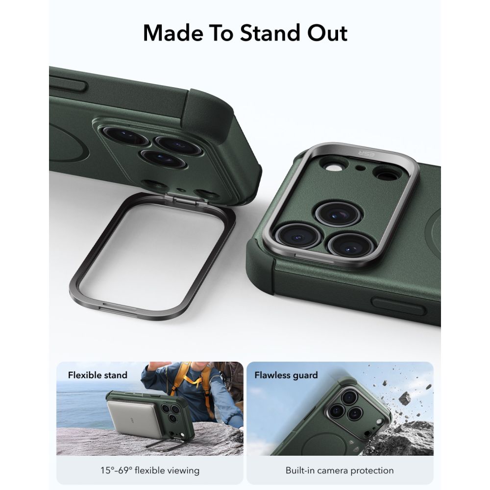 ESR Cyber Tough Kickstand MagSafe-etui til iPhone 18 Pro / 17 Pro – Grøn