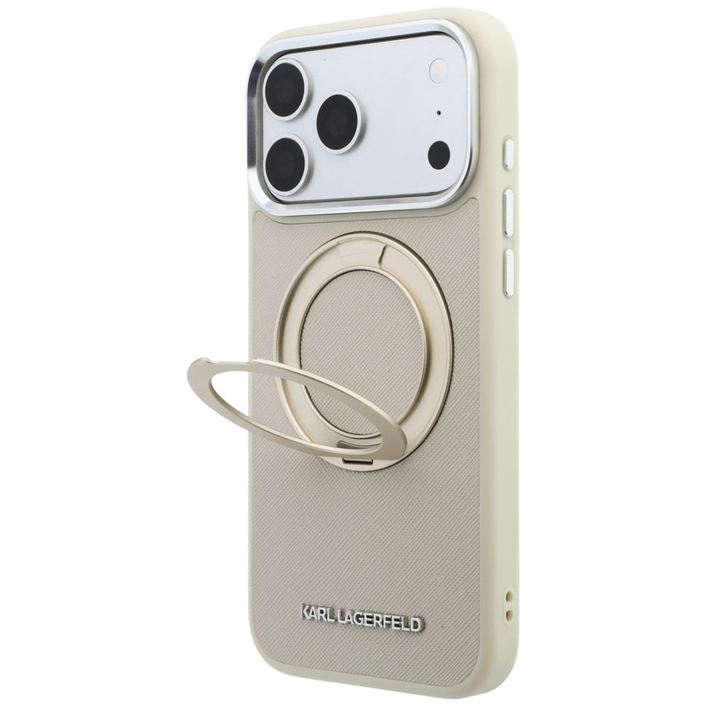 Karl Lagerfeld Ring Stand 360 Saffiano Classic Logo MagSafe-etui iPhone 18/17 Pro Max – beige