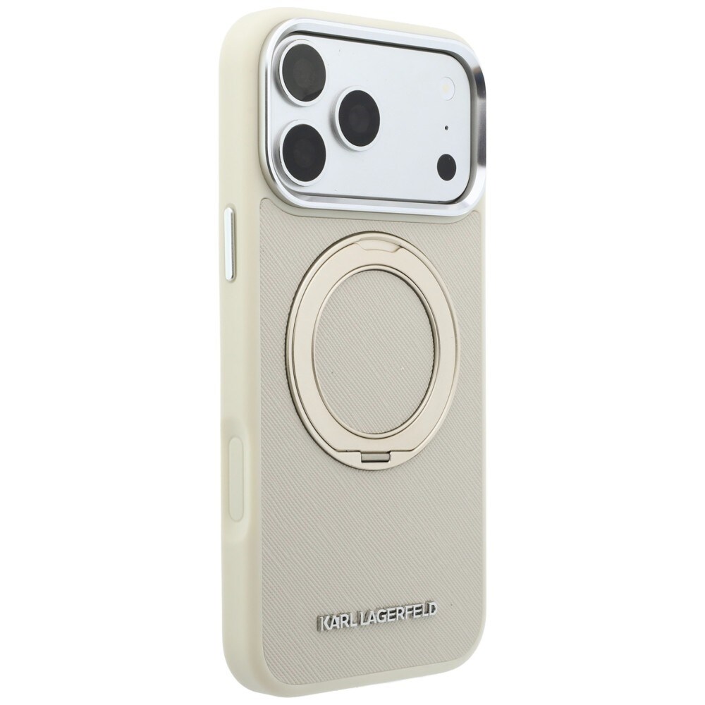 Karl Lagerfeld Ring Stand 360 Saffiano Classic Logo MagSafe-etui iPhone 18/17 Pro Max – beige