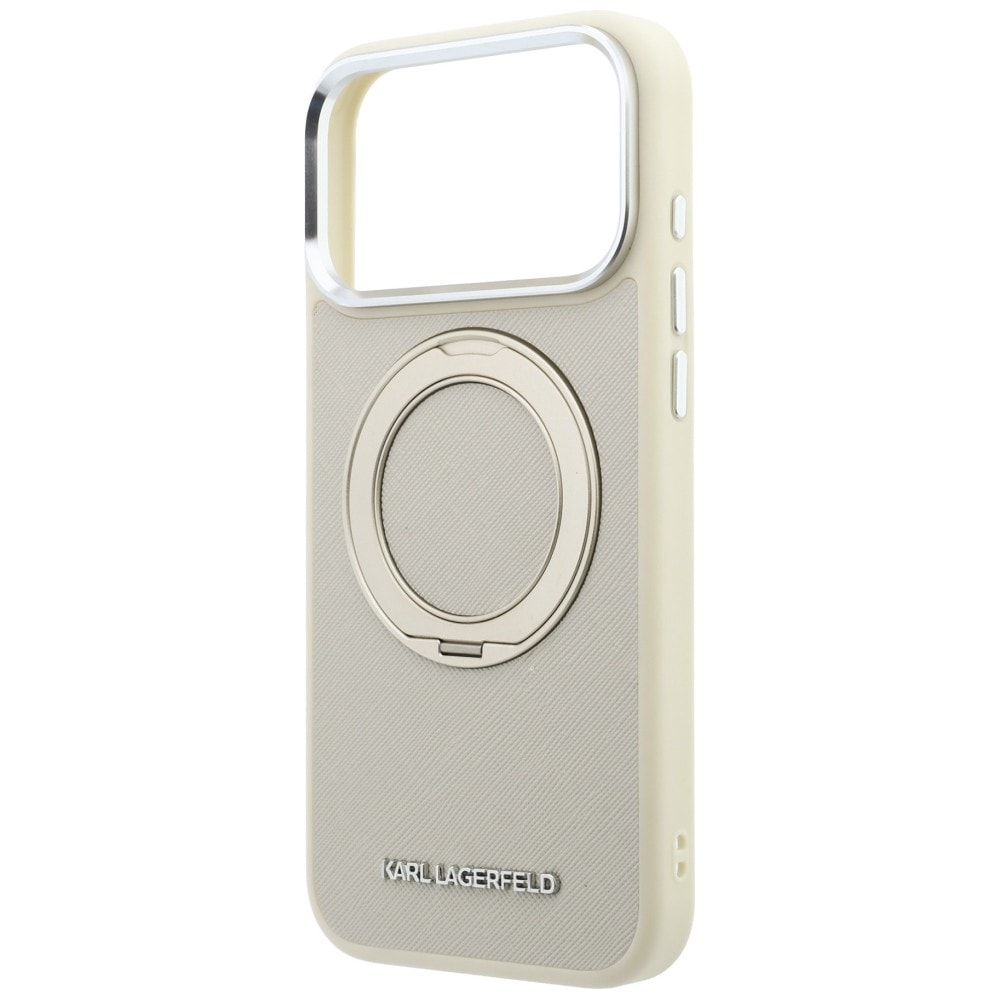 Karl Lagerfeld Ring Stand 360 Saffiano Classic Logo MagSafe-etui iPhone 18/17 Pro Max – beige