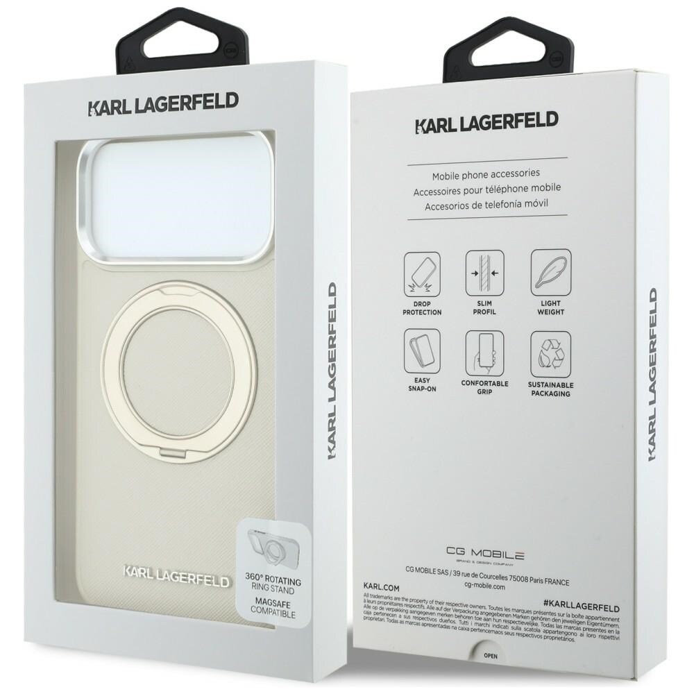 Karl Lagerfeld Ring Stand 360 Saffiano Classic Logo MagSafe-etui iPhone 18/17 Pro Max – beige