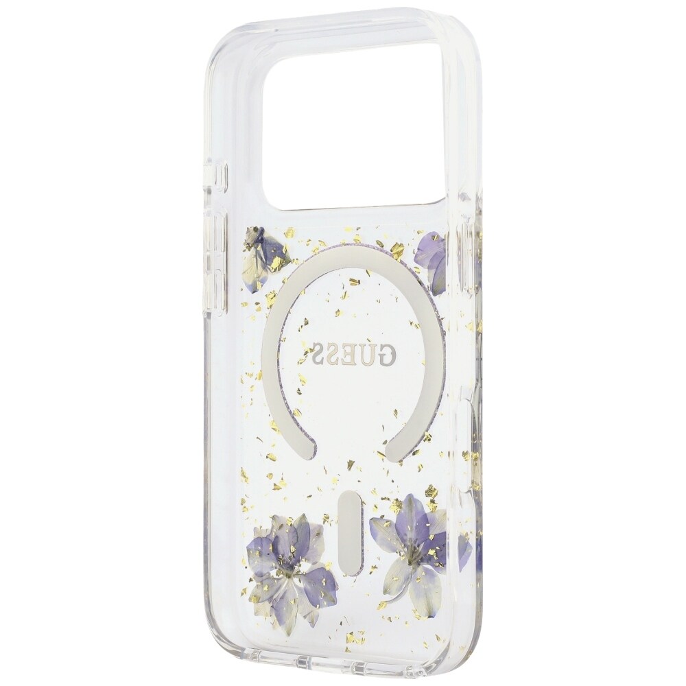Guess Resin Flowers Glitter MagSafe-etui til iPhone 18 Pro / 17 Pro – Lilla