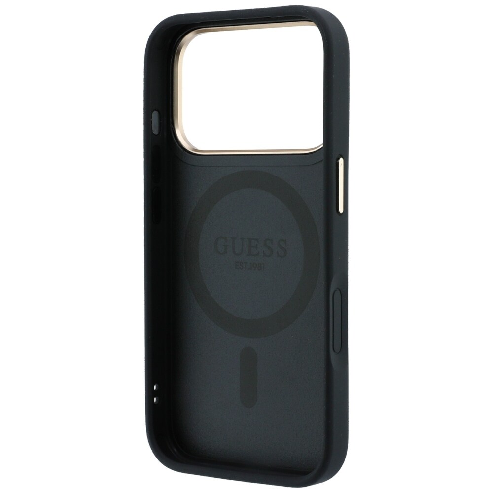 Guess Ring Stand 360 Grained Classic Logo MagSafe-etui til iPhone 18 Pro Max / 17 Pro Max – Sort