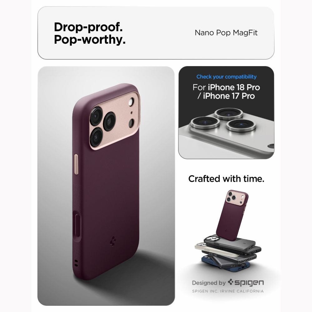 Spigen Nano Pop MagSafe-etui til iPhone 18 Pro / 17 Pro – mørk Cherry