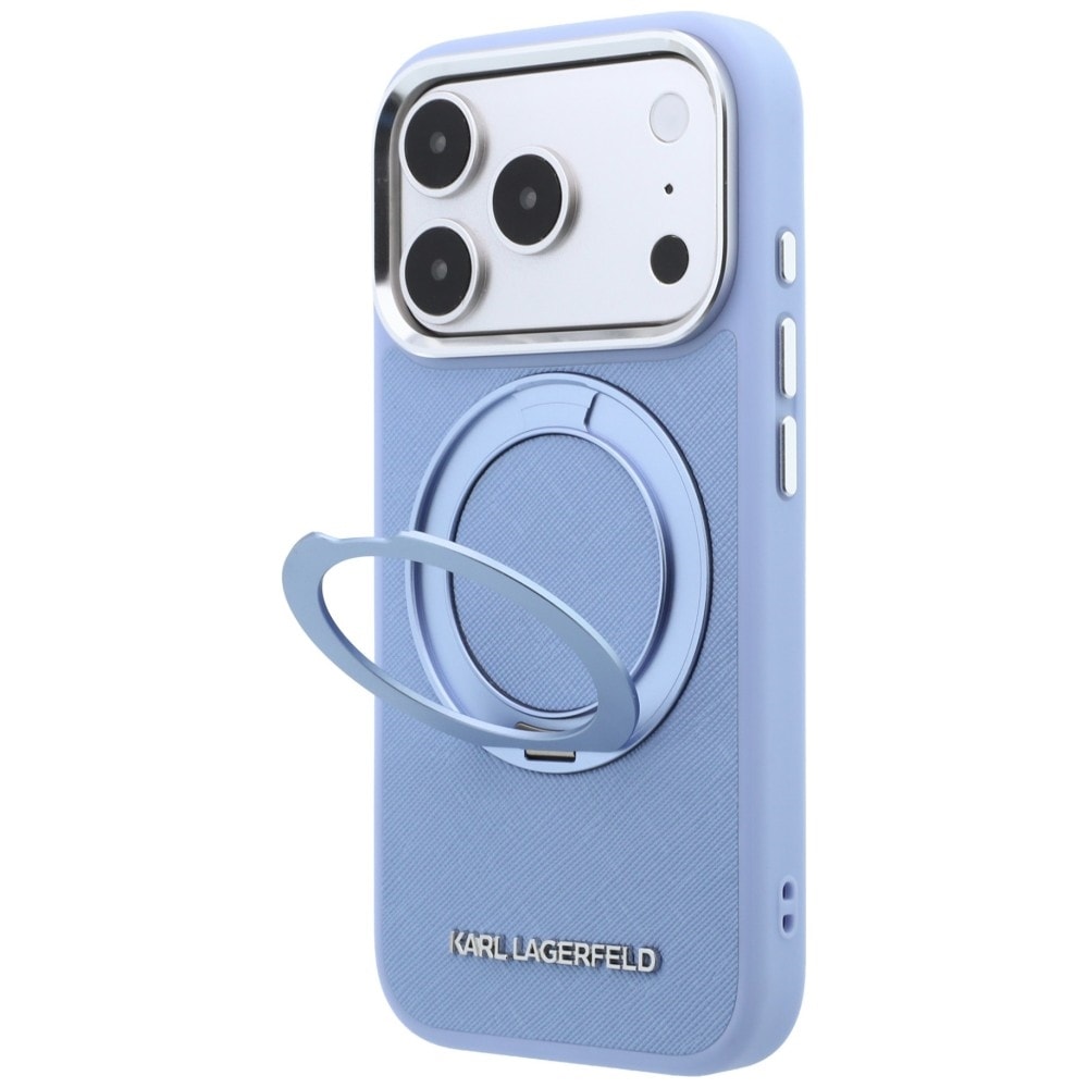 Karl Lagerfeld Ring Stand 360 Saffiano Classic Logo MagSafe-etui til iPhone 18/17 Pro – lyseblå