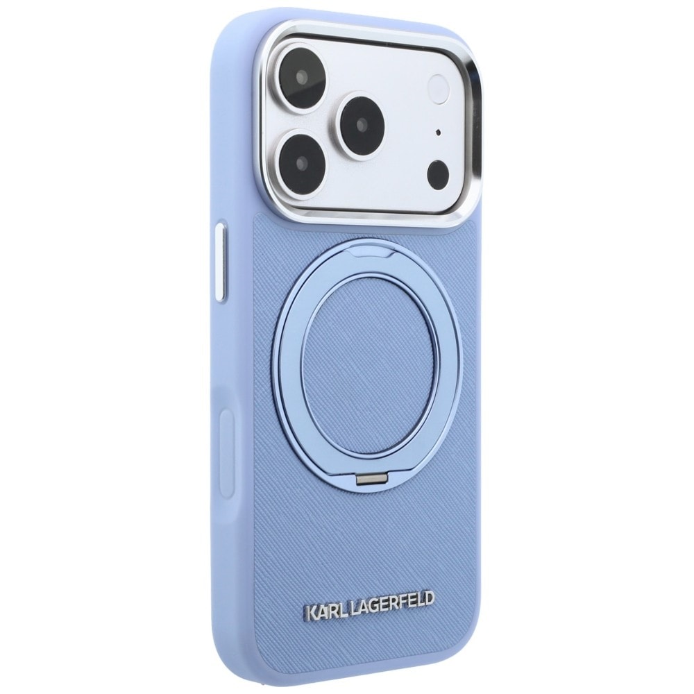 Karl Lagerfeld Ring Stand 360 Saffiano Classic Logo MagSafe-etui til iPhone 18/17 Pro – lyseblå