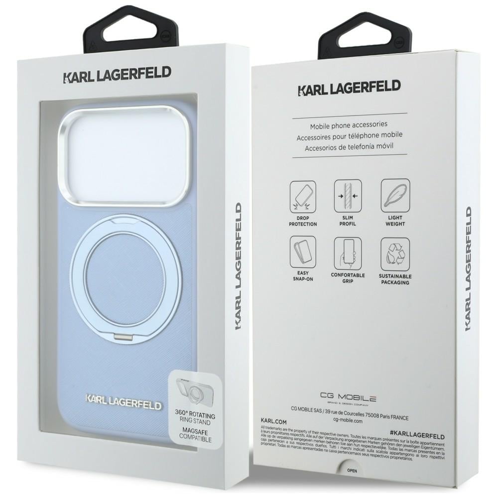 Karl Lagerfeld Ring Stand 360 Saffiano Classic Logo MagSafe-etui til iPhone 18/17 Pro – lyseblå