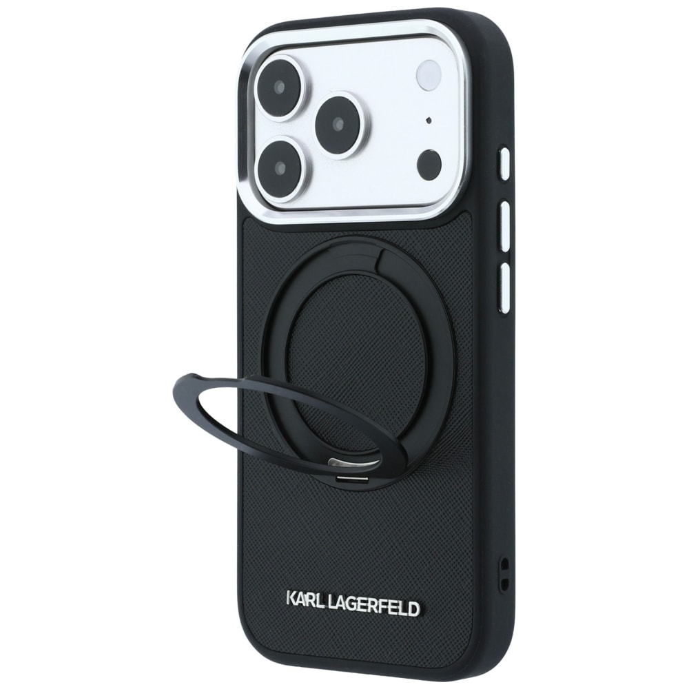Karl Lagerfeld Ring Stand 360 Saffiano Classic Logo MagSafe-etui til iPhone 18 Pro / 17 Pro – Sort