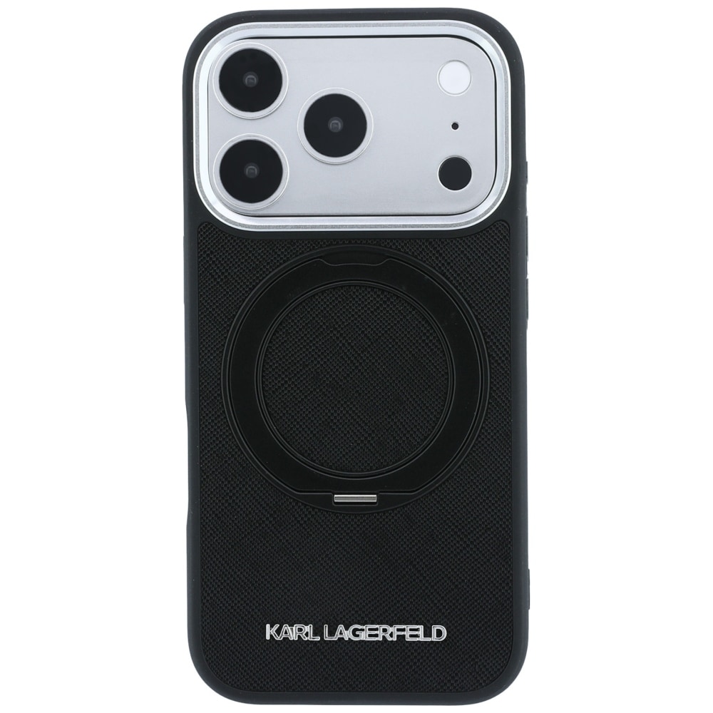 Karl Lagerfeld Ring Stand 360 Saffiano Classic Logo MagSafe-etui til iPhone 18 Pro / 17 Pro – Sort