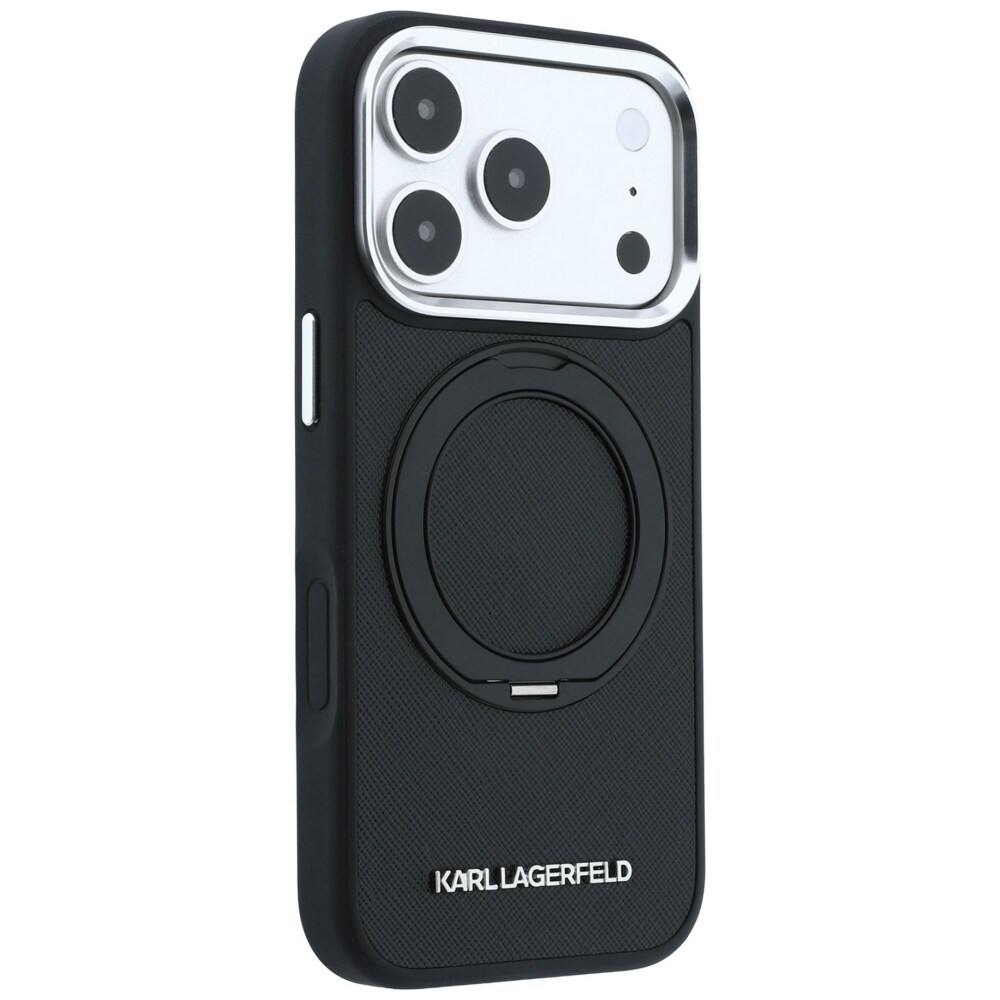 Karl Lagerfeld Ring Stand 360 Saffiano Classic Logo MagSafe-etui til iPhone 18 Pro / 17 Pro – Sort