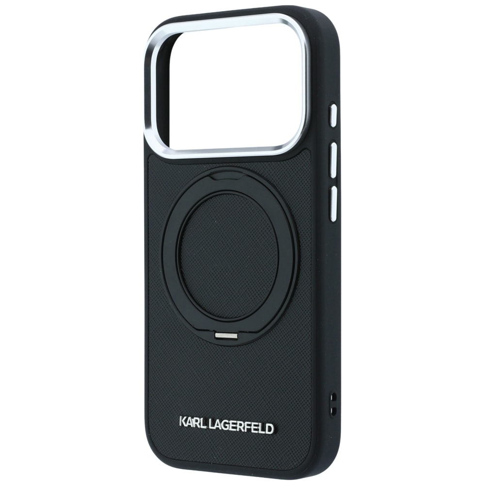 Karl Lagerfeld Ring Stand 360 Saffiano Classic Logo MagSafe-etui til iPhone 18 Pro / 17 Pro – Sort