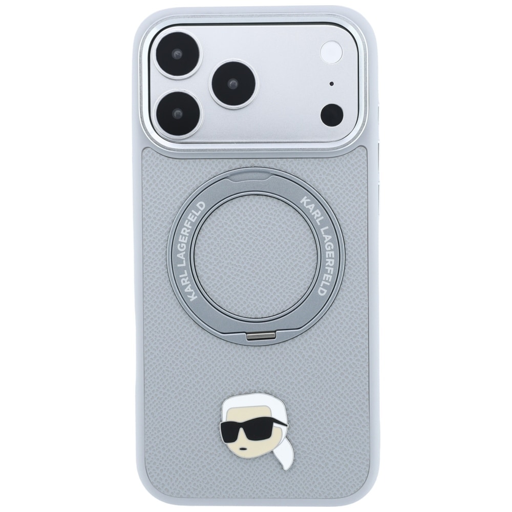 Karl Lagerfeld med ringholder 360 Karl Head Pin MagSafe-etui til iPhone 18 Pro / 17 Pro – grå