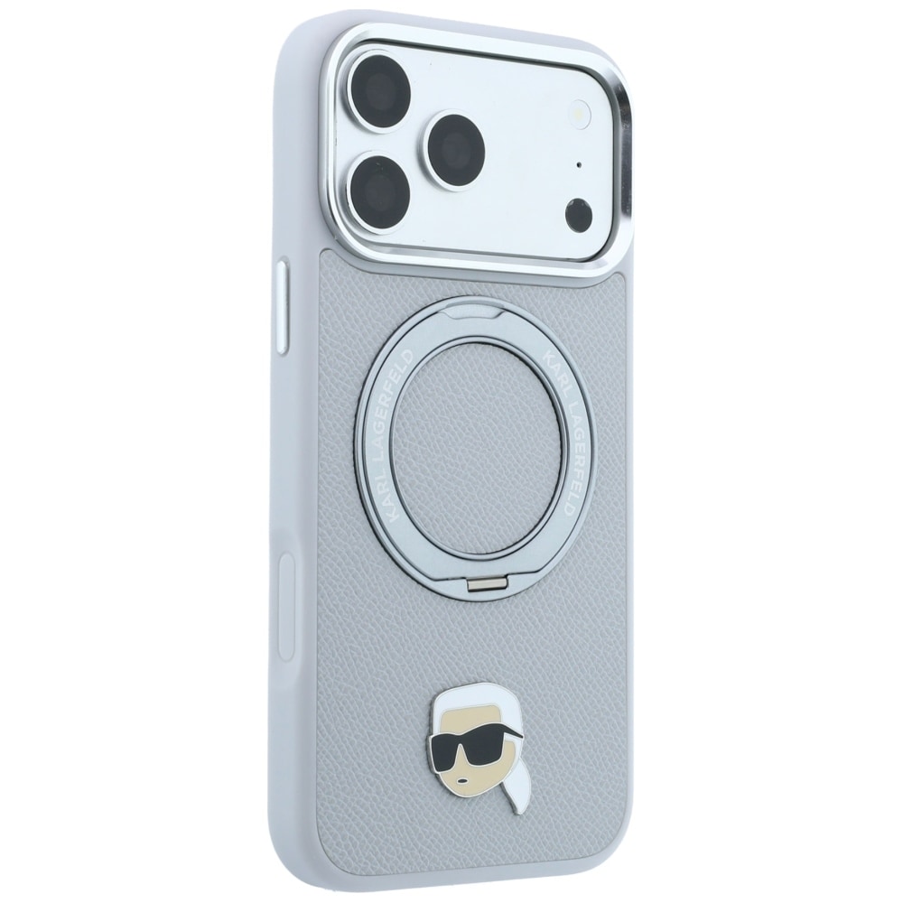 Karl Lagerfeld med ringholder 360 Karl Head Pin MagSafe-etui til iPhone 18 Pro / 17 Pro – grå