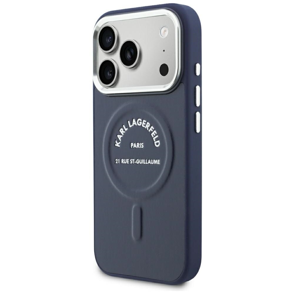 Karl Lagerfeld præget åben ring m. RSG-logo & MagSafe-etui til iPhone 18/17 Pro Max – Blå