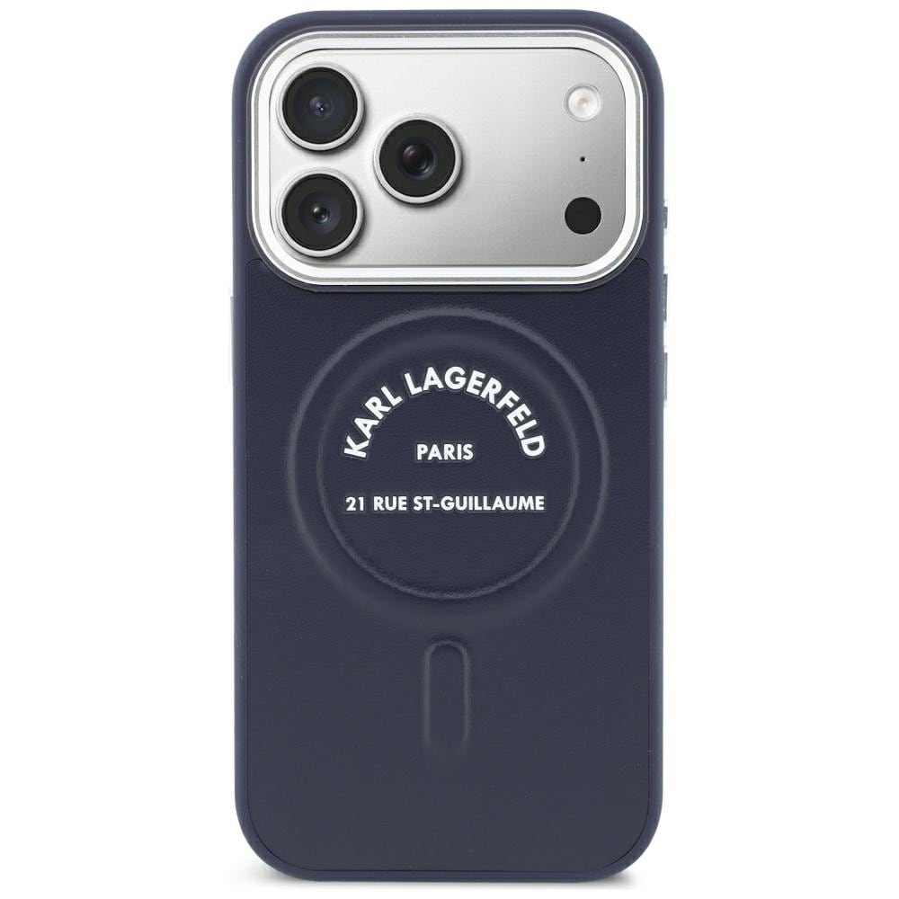 Karl Lagerfeld præget åben ring m. RSG-logo & MagSafe-etui til iPhone 18/17 Pro Max – Blå